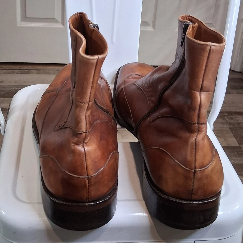 Jag Club Men's Brown Leather Hand Made Traditional Brogue Ankle Boots Size 48
